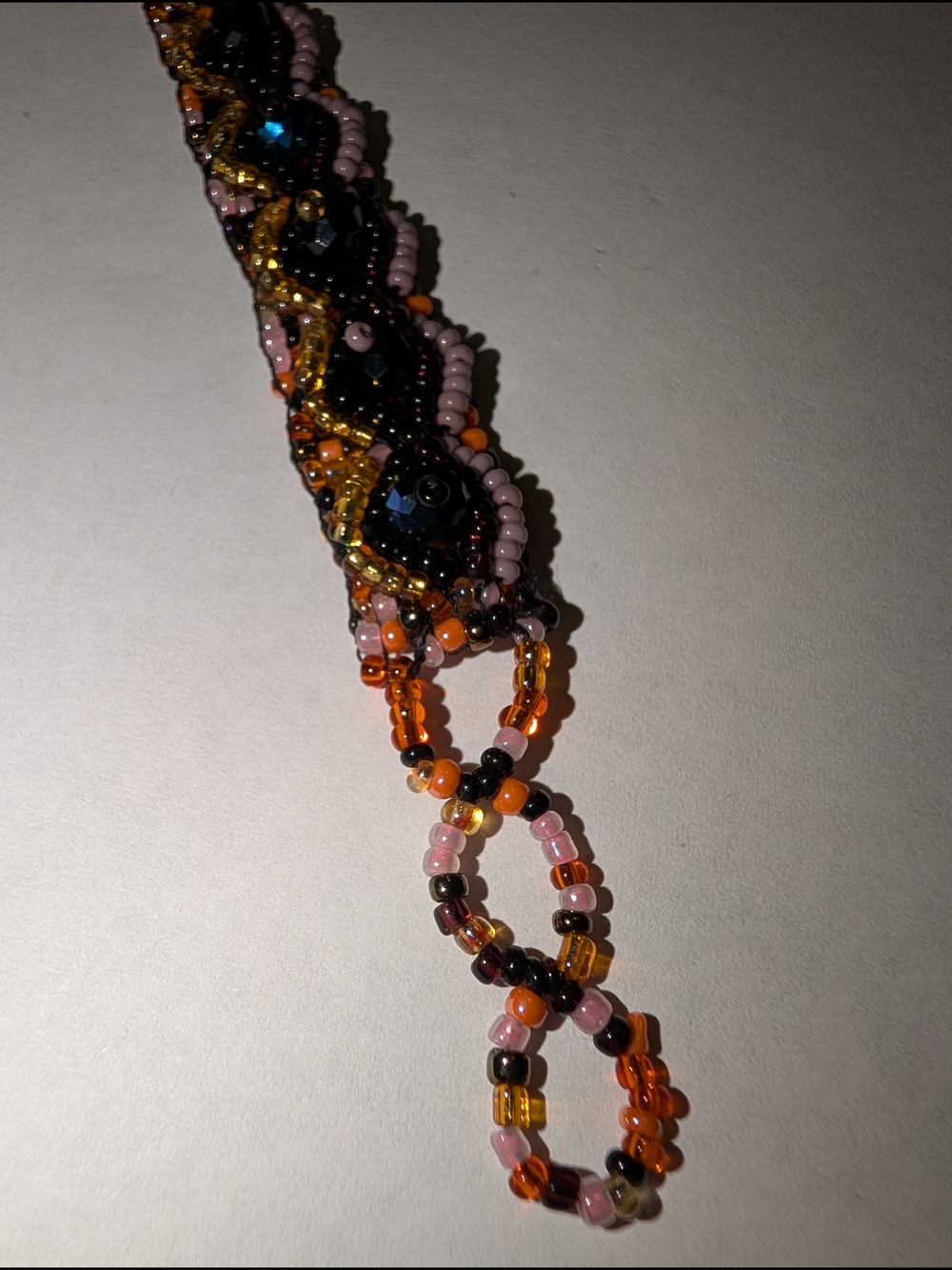 Handmade Beaded Women’s Bracelet – Pink, Orange, Black & Gold